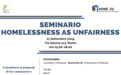11 settembre, Roma – seminario “HOMELESSNESS AS UNFAIRNESS”